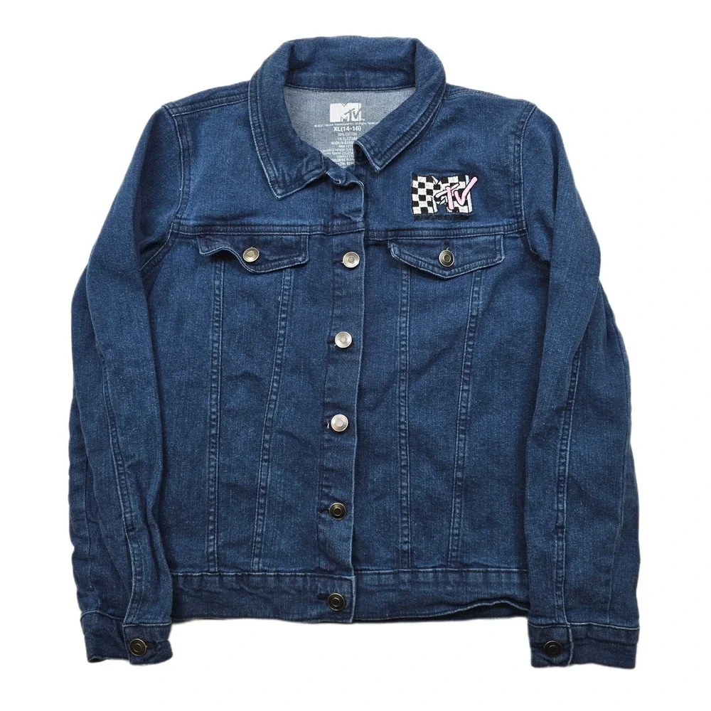 MTV Music Television‎ Denim Jacket Kids Size XL 14 16 Trucker Style Blue I Want
